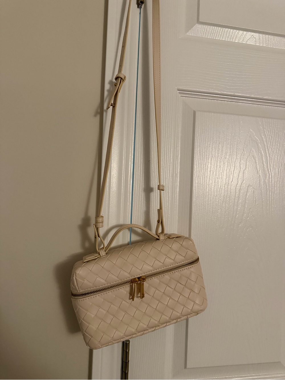 Woven Leather Crossbody Bag in Cream